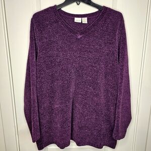 Cherokee Woman Purple Plus 1X Knit Long Sleeve V-Neckline Stretchy Cozy Sweater